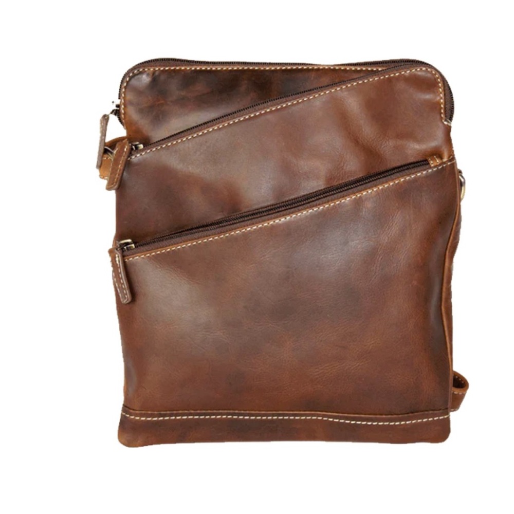 Rugged Earth Brown Leather Crossbody Bag Vintage Unisex